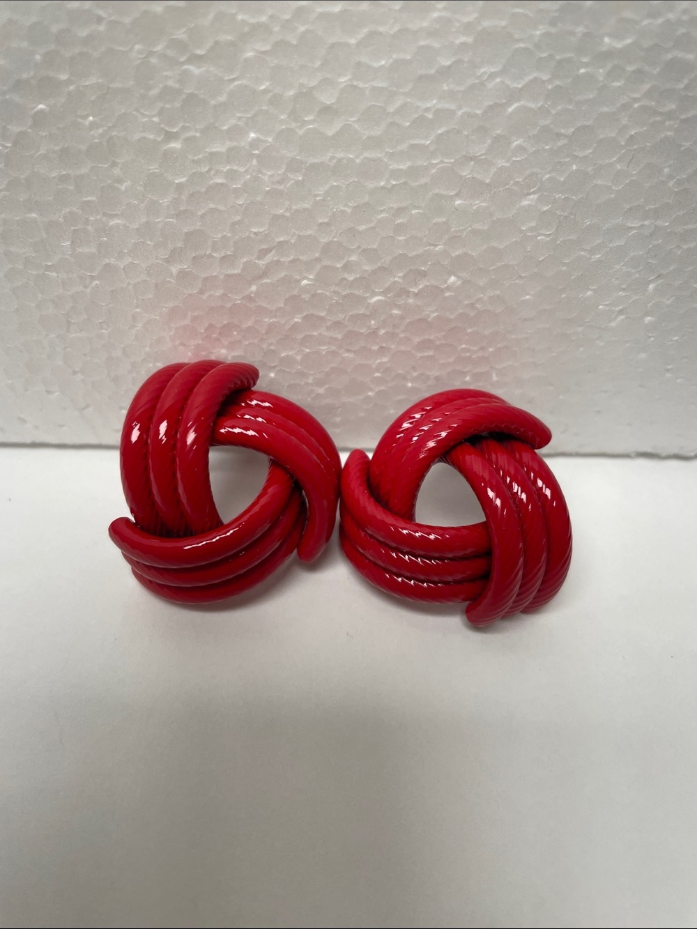Vintage Red Knot Post Earrings punched and twisted painted metal unsigned